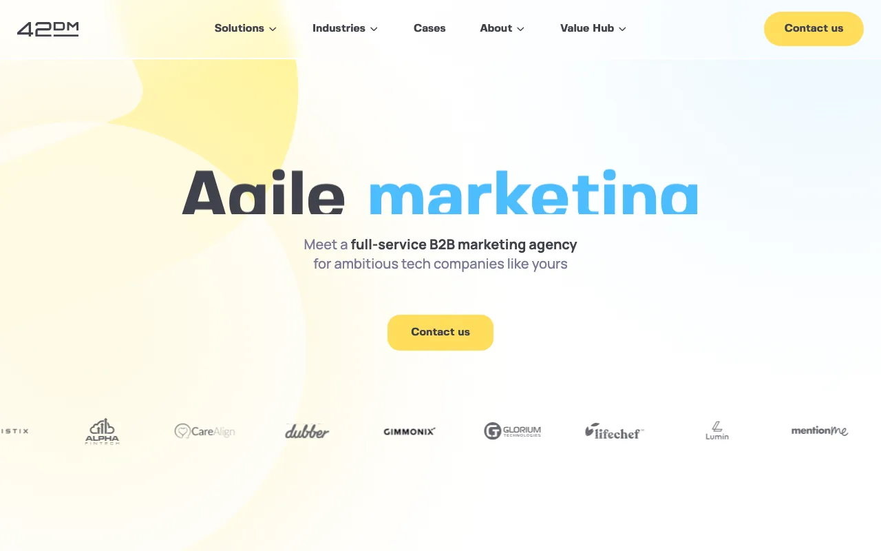 42DM homepage screenshot — B2B marketing agency