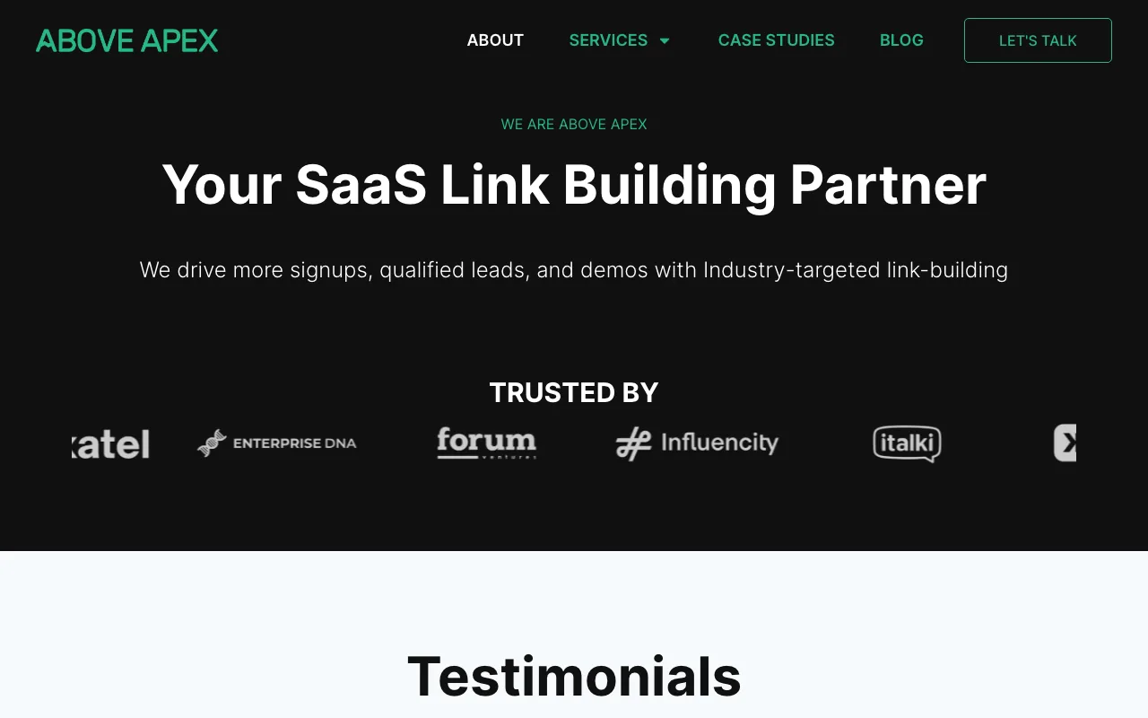 Above Apex homepage screenshot — B2B marketing agency