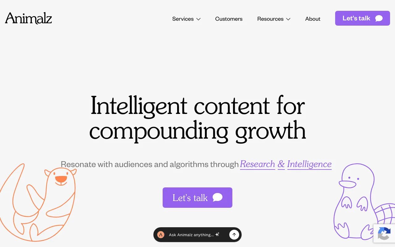 Animalz homepage screenshot — B2B marketing agency