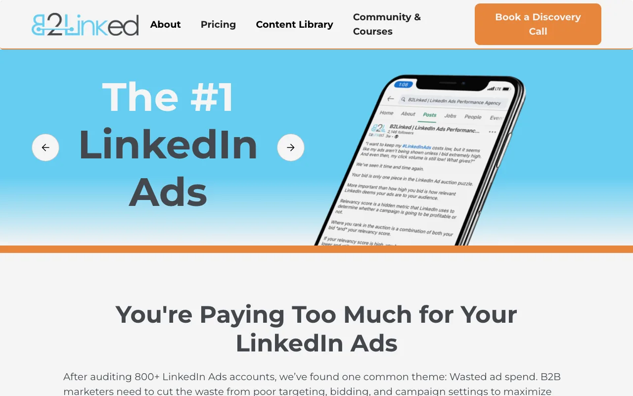B2Linked homepage screenshot — B2B marketing agency