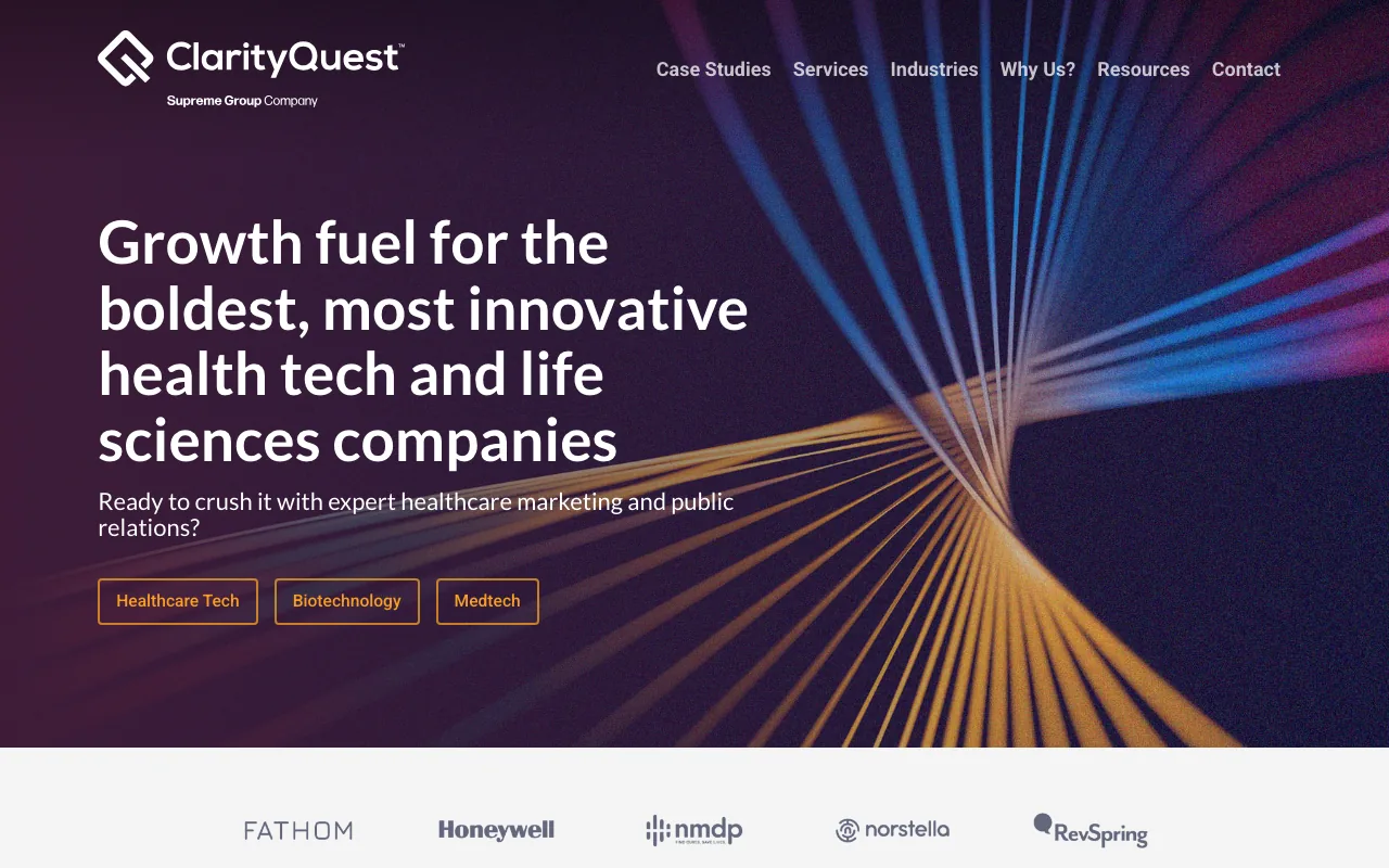 Clarity Quest homepage screenshot — B2B marketing agency