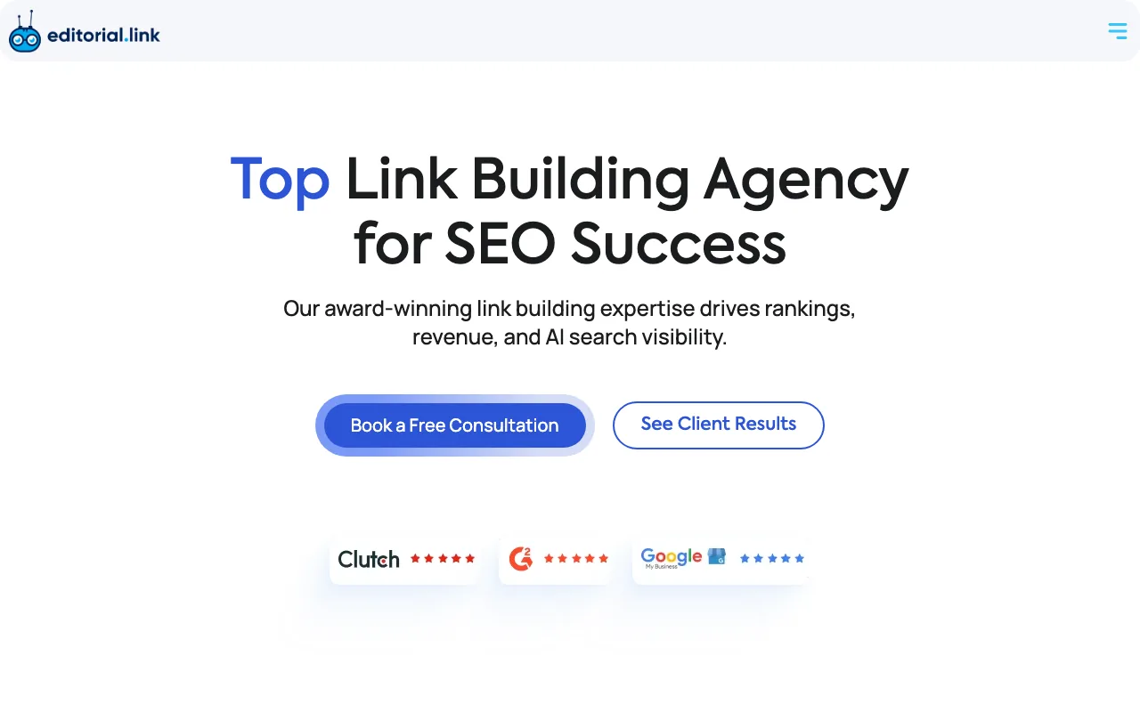 Editorial.Link homepage screenshot — B2B marketing agency