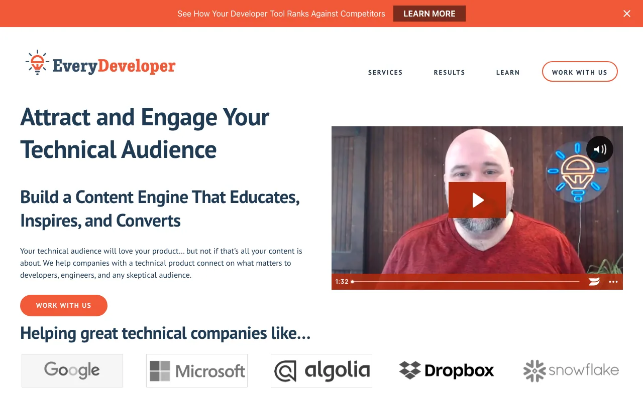 EveryDeveloper homepage screenshot — B2B marketing agency