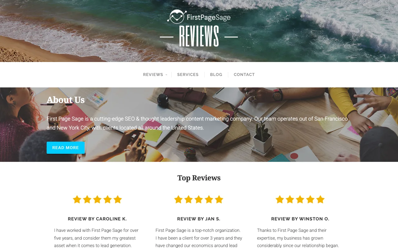 FirstPageSage homepage screenshot — B2B marketing agency