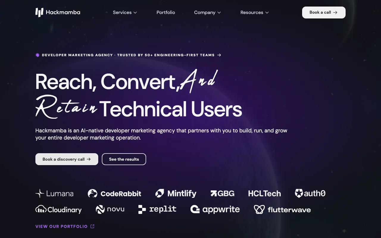 Hackmamba homepage screenshot — B2B marketing agency