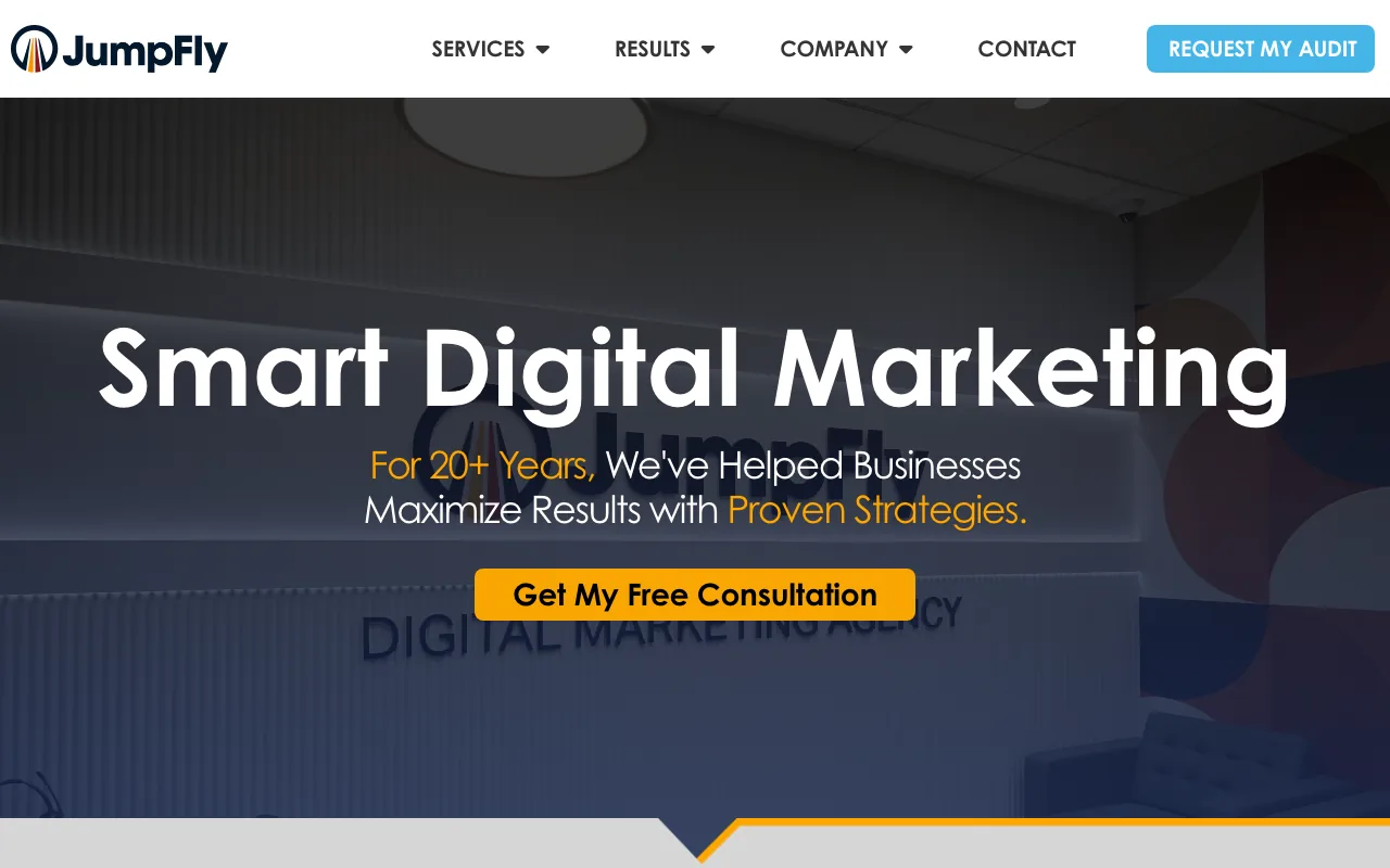 JumpFly homepage screenshot — B2B marketing agency