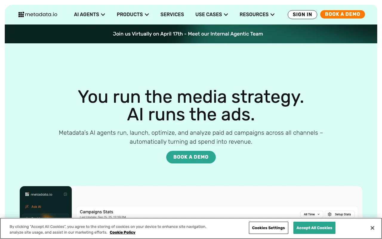 Metadata.io homepage screenshot — B2B marketing agency