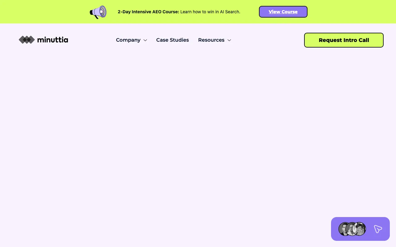 Minuttia homepage screenshot — B2B marketing agency