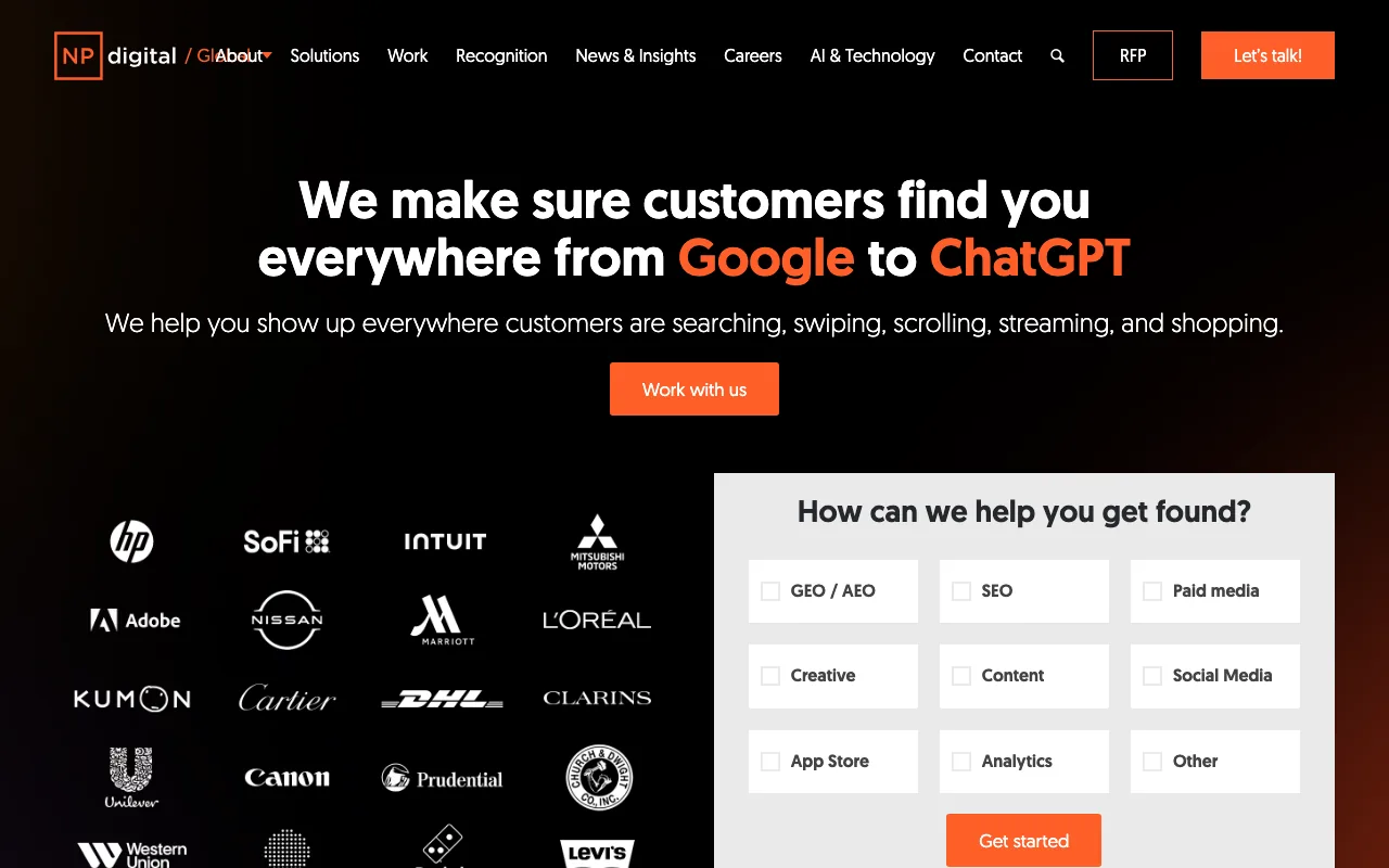 NP Digital homepage screenshot — B2B marketing agency