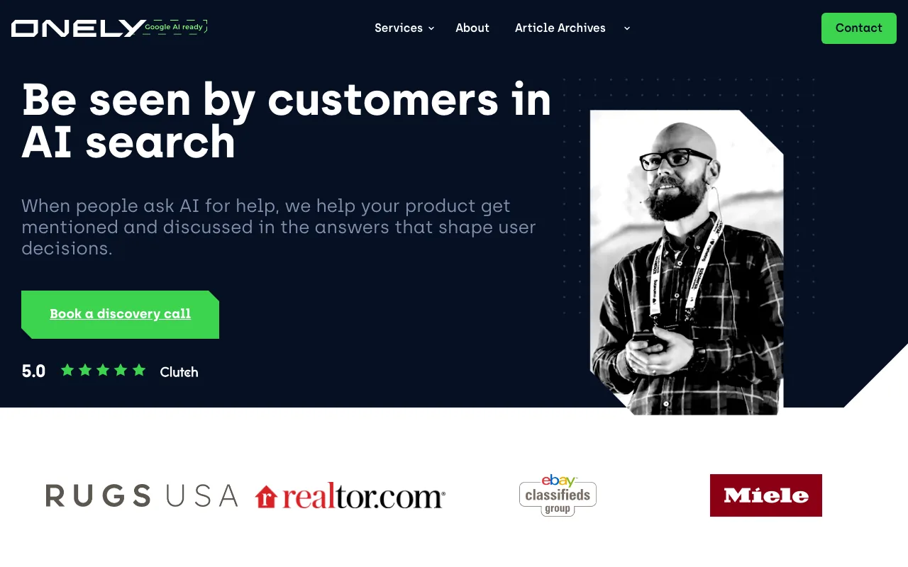 Onely homepage screenshot — B2B marketing agency