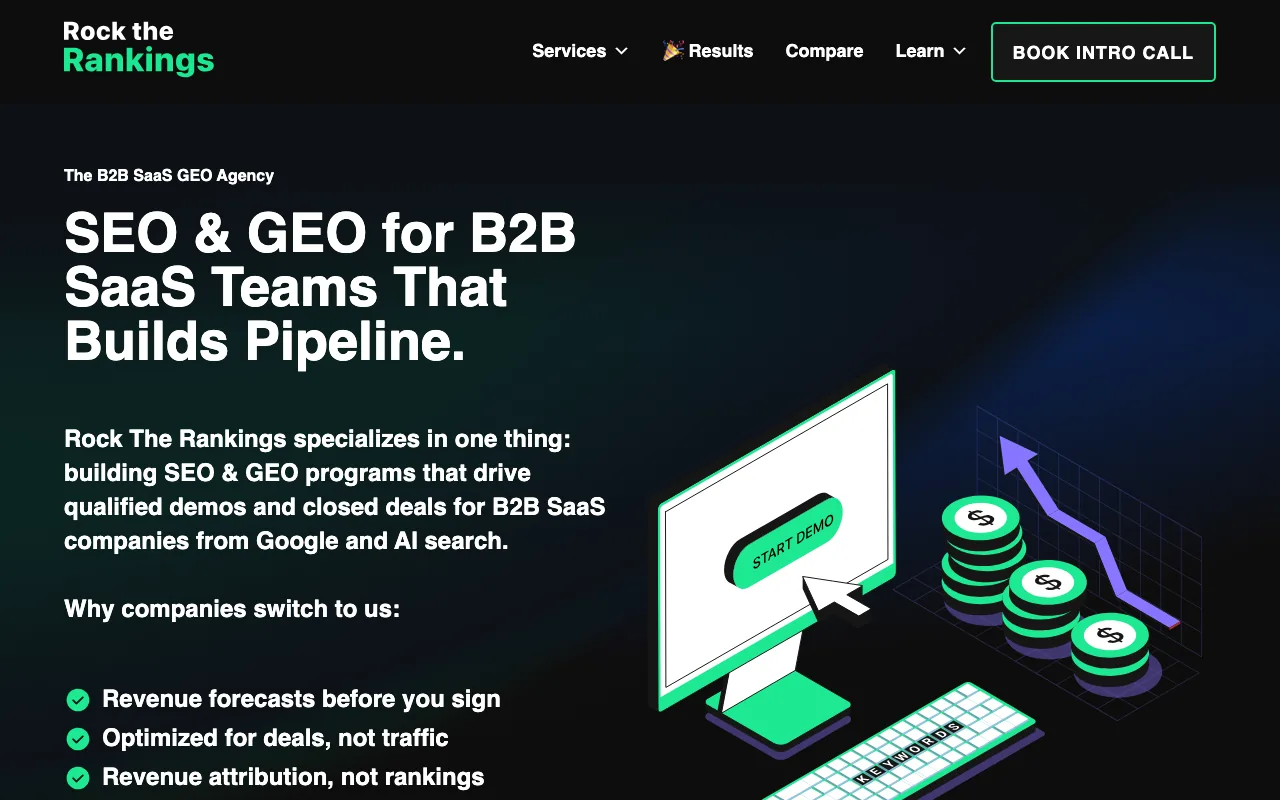 Rock The Rankings homepage screenshot — main site landing page captured May 2026