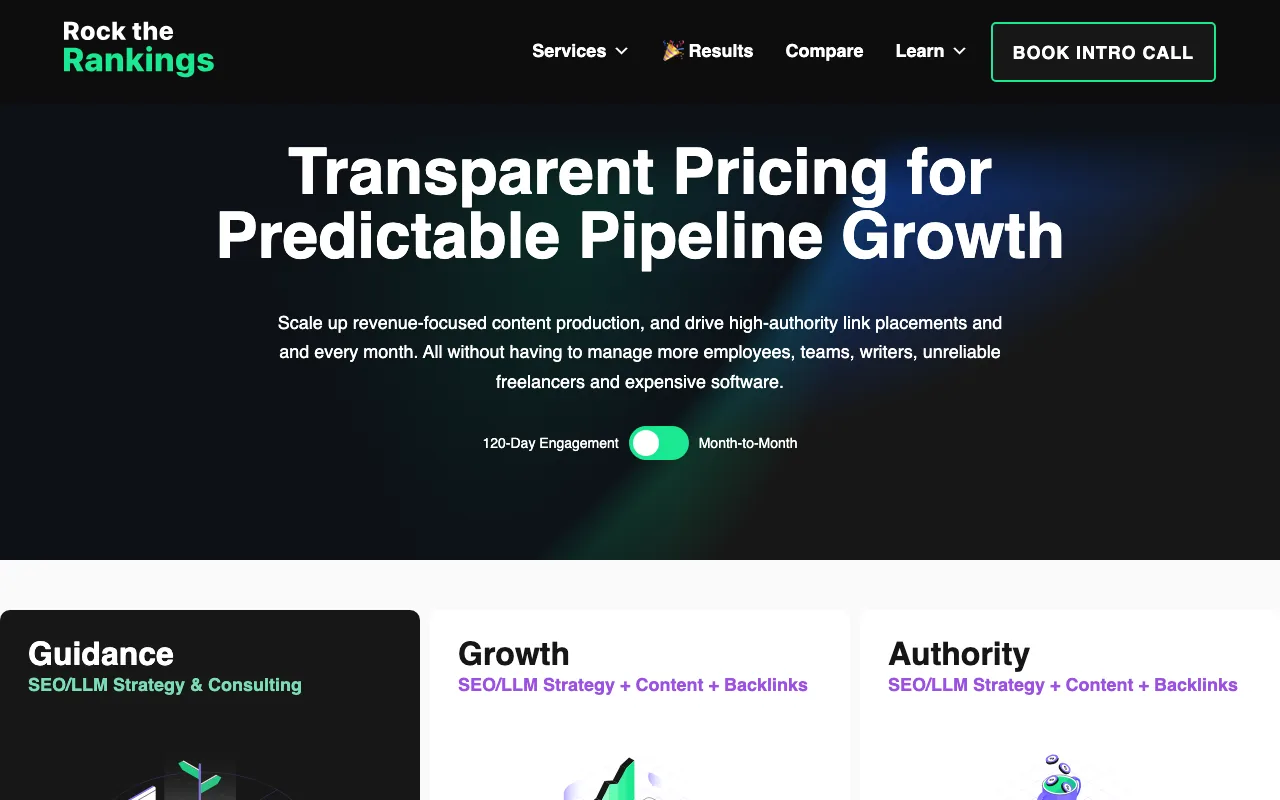 Rock The Rankings pricing screenshot — service packages and plans captured May 2026