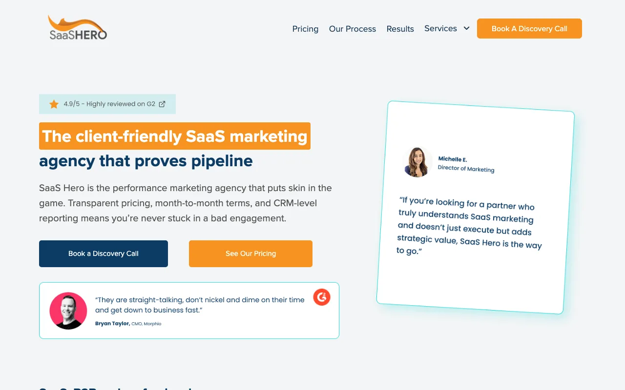 SaaS Hero homepage screenshot — main site landing page captured May 2026