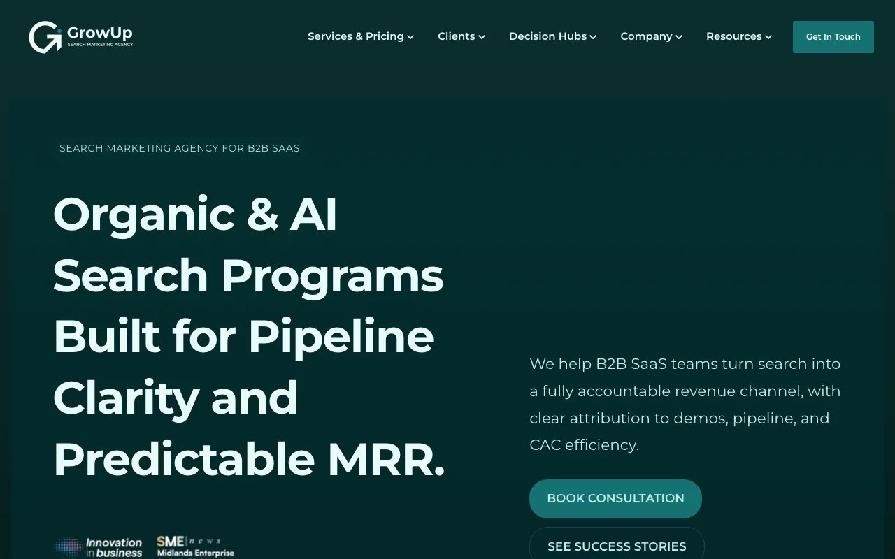 SEO-GrowUp homepage screenshot — B2B marketing agency
