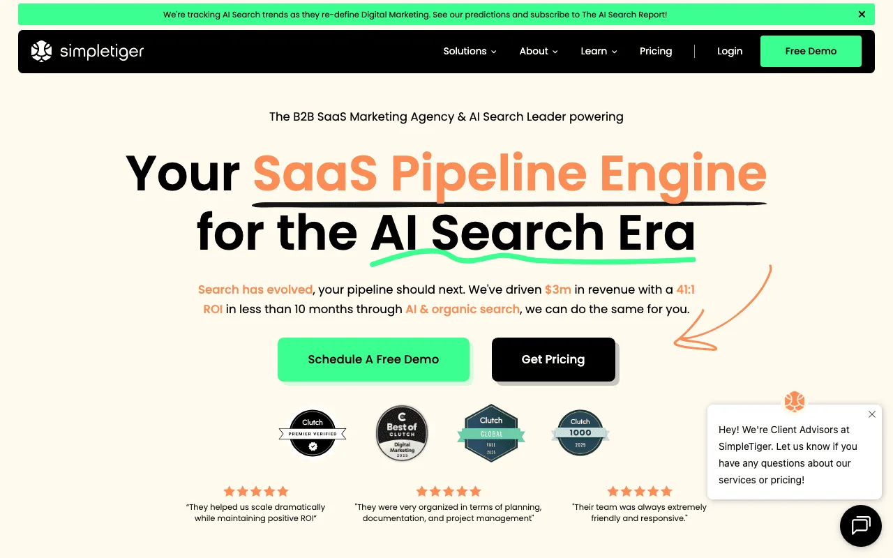SimpleTiger homepage screenshot — main site landing page captured May 2026