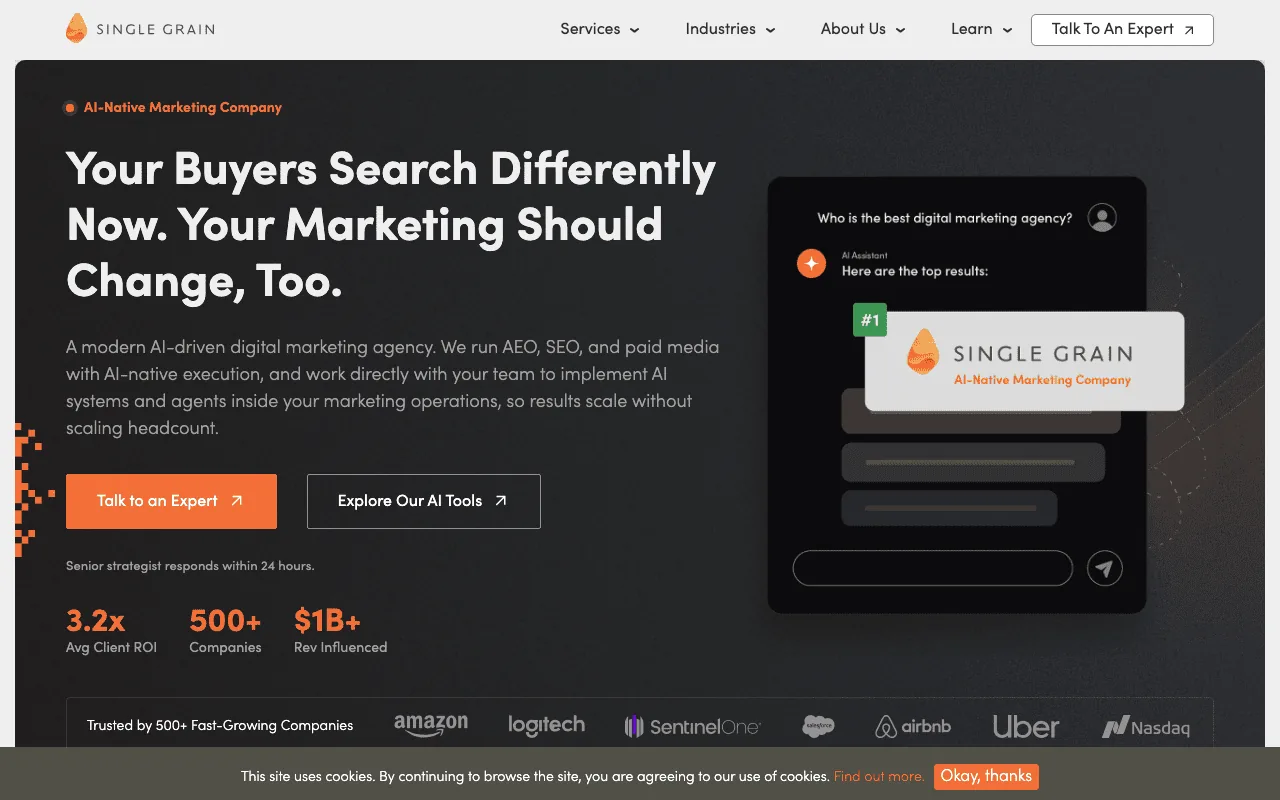 Single Grain homepage screenshot — B2B marketing agency