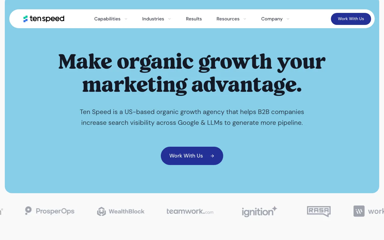 Ten Speed homepage screenshot — B2B marketing agency