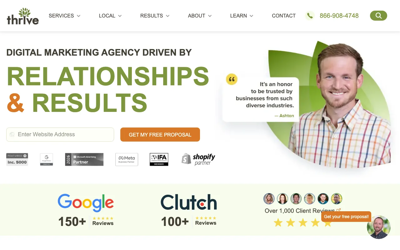 Thrive Internet Marketing Agency homepage screenshot — B2B marketing agency