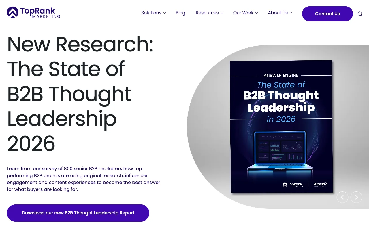 TopRank Marketing homepage screenshot — B2B marketing agency