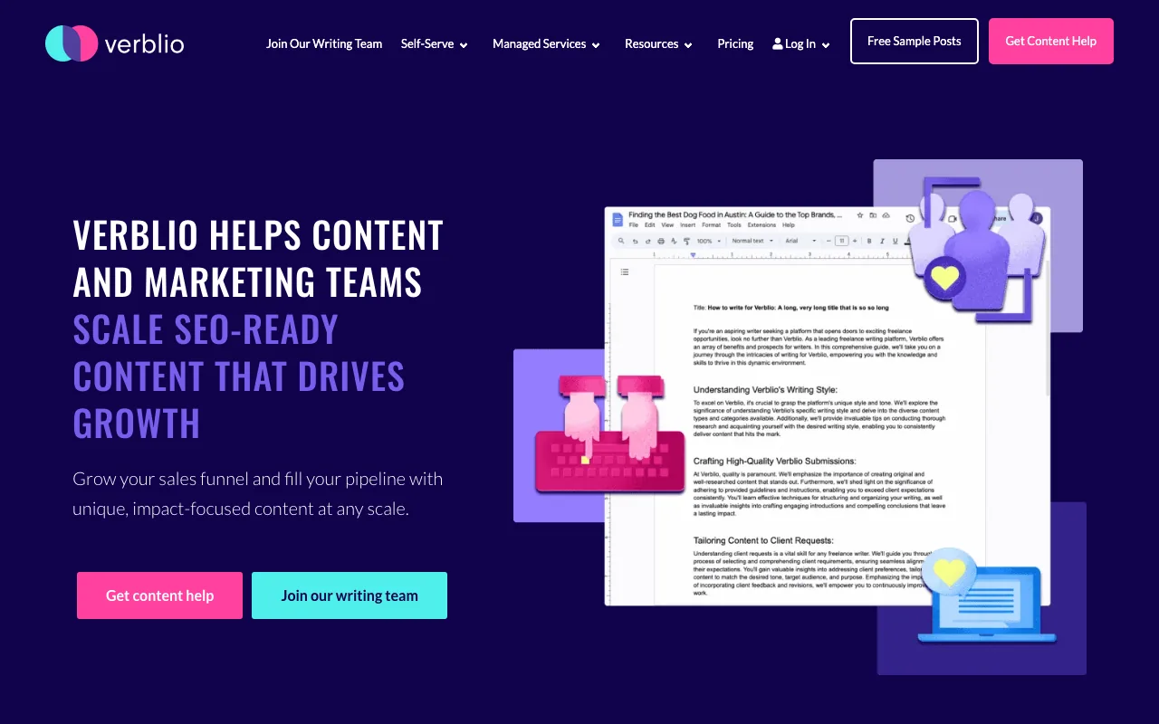 Verblio homepage screenshot — B2B marketing agency