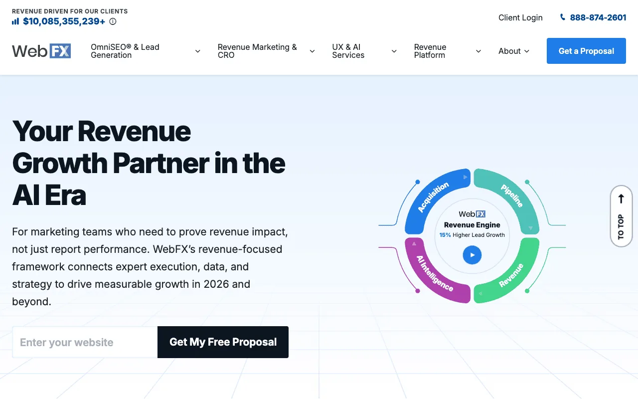 WebFX homepage screenshot — B2B marketing agency