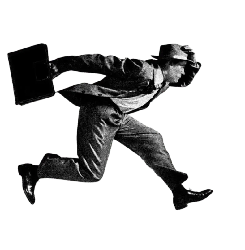 Running businessman with briefcase — turning ad spend into pipeline