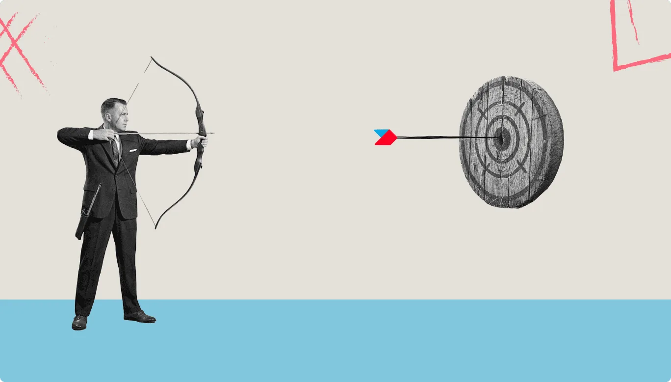 Archer aiming an arrow at a wooden target